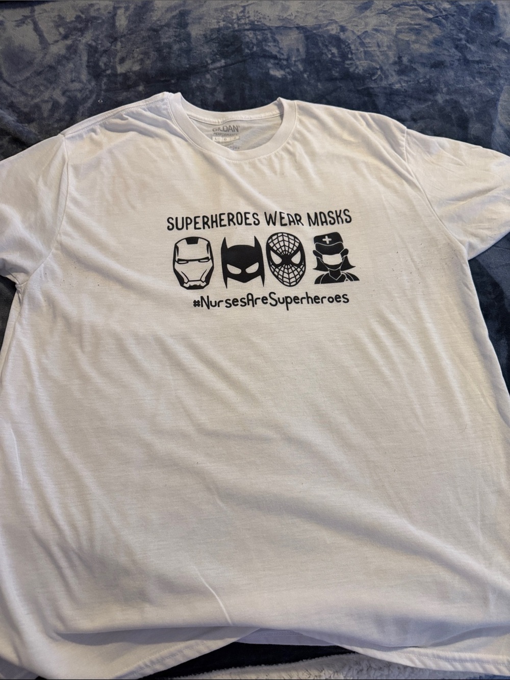 Gildan White Tee - Superheroes Wear Masks Graphic